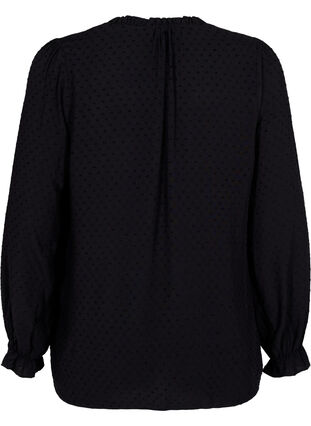 Long-sleeved blouse with smock and ruffle details, Black, Packshot image number 1