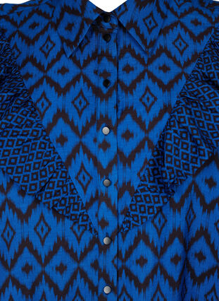 Long viscose shirt with print and frills, True blue w. Black, Packshot image number 2