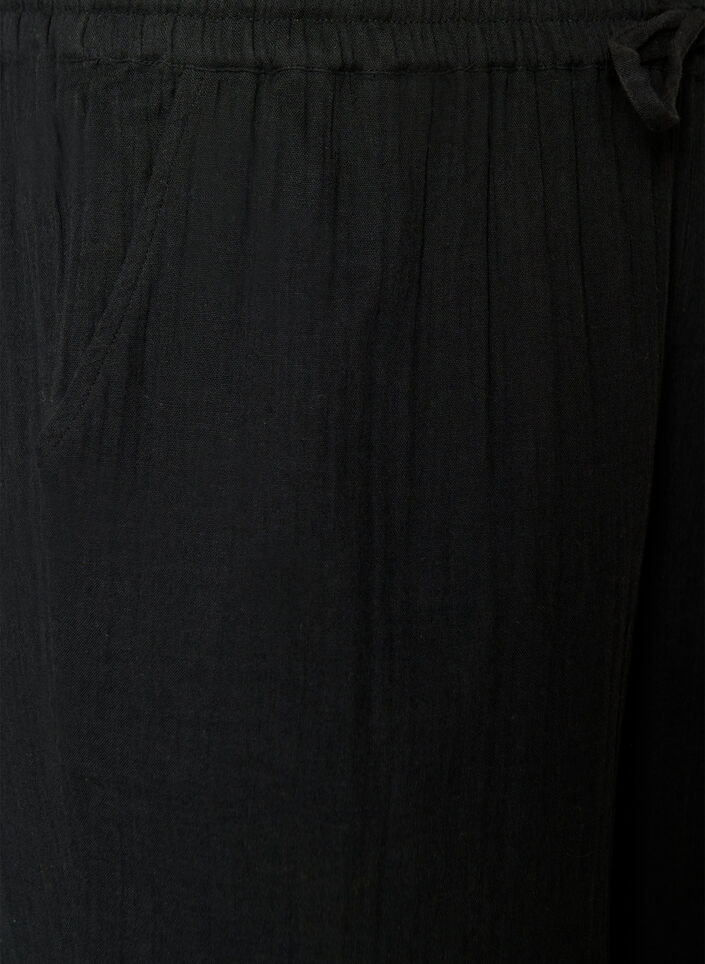 Loose cotton muslin shorts with a high waist, Black, Packshot image number 2