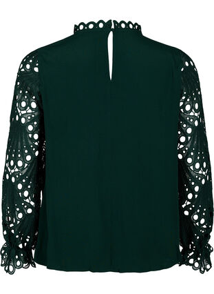 Viscose blouse with crochet sleeves, Scarab, Packshot image number 1