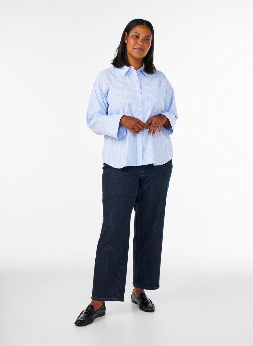 Striped shirt with wide cuffs, Light Blue, Model image number 1