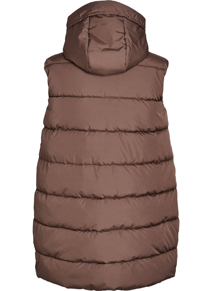 Long vest with hood and pockets, Brown, Packshot image number 1