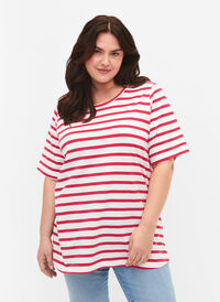Striped cotton t-shirt, Bright Rose Stripes, Model