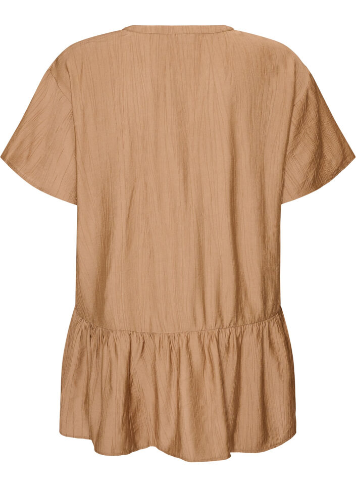 Loose tunic with crinkled texture and ruffle hem, Brown, Packshot image number 1