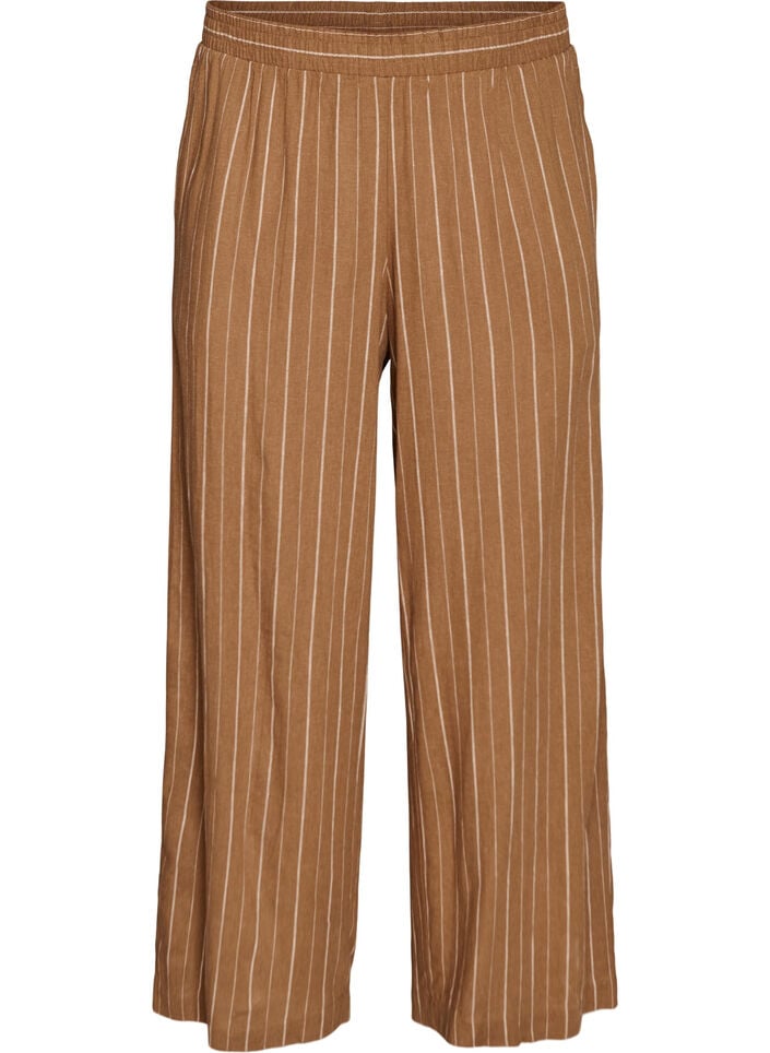 Wide-leg linen and viscose trousers, Brown, Packshot image number 0