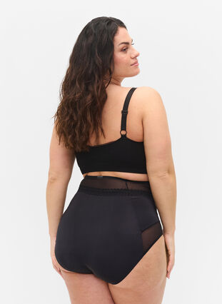 Panty with mesh and extra high waist, Black, Model image number 1
