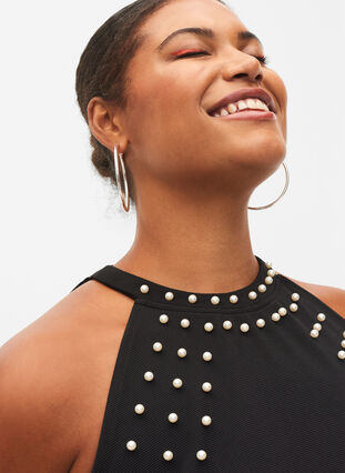 Halter neck dress with beads, Black w. Beads, Model image number 2
