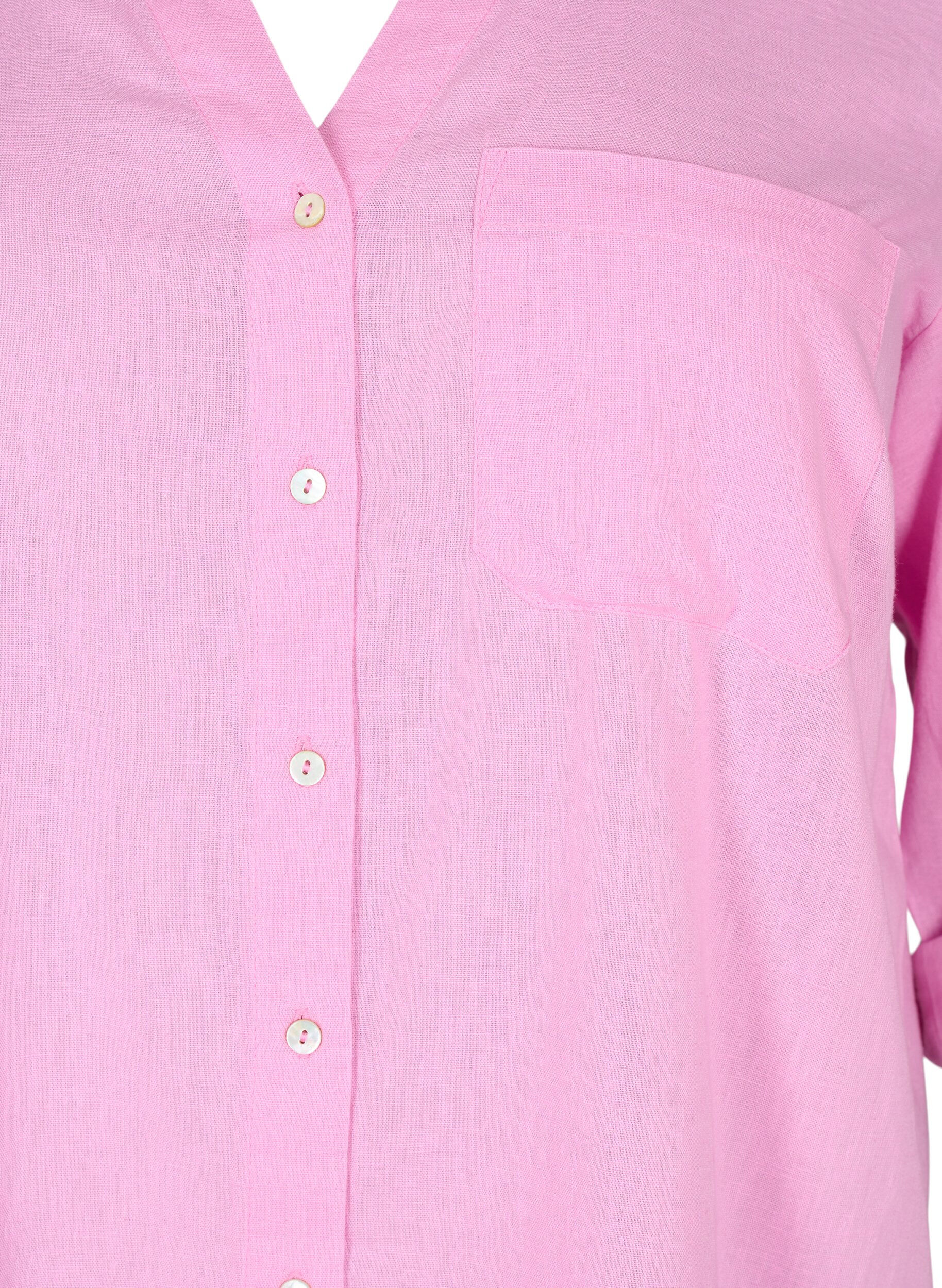 Zizzifashion Shirt blouse with button closure in cotton-linen blend, Begonia Pink, Packshot image number 2