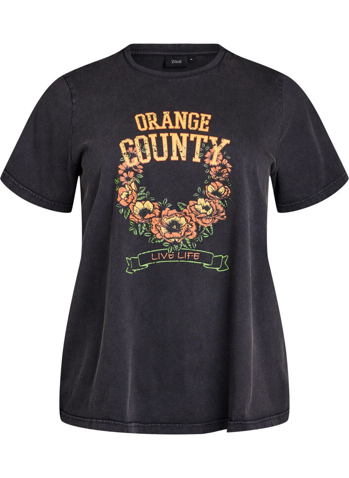 T-shirt in organic cotton with a cool print, Dark Grey, Packshot image number 0