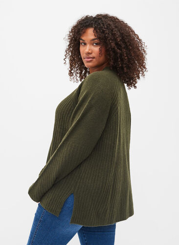 High-neck knitted jumper with rib details, Forest Night Mel., Model image number 1