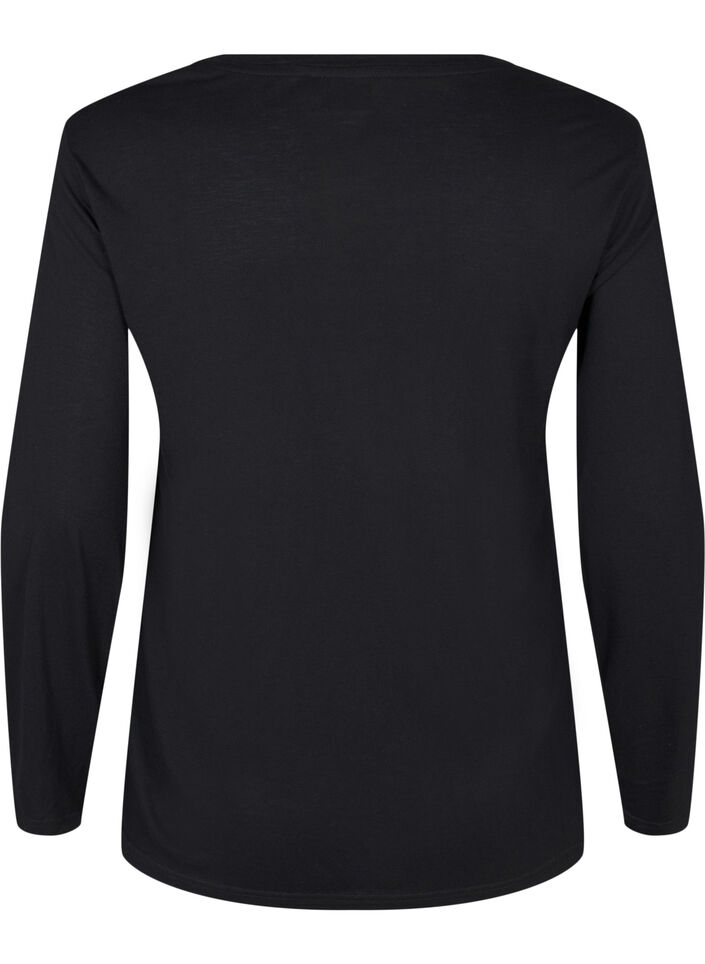 Long-sleeved blouse in wool and viscose, Black, Packshot image number 1