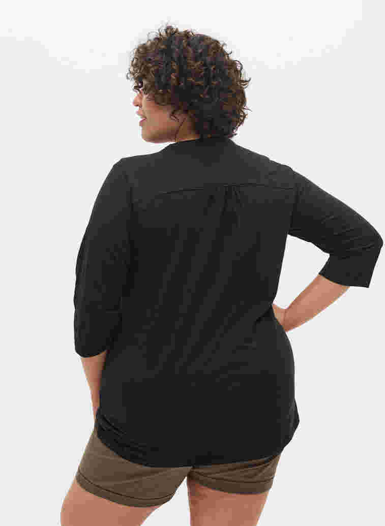 Cotton blouse with 3/4 sleeves, Black, Model image number 1