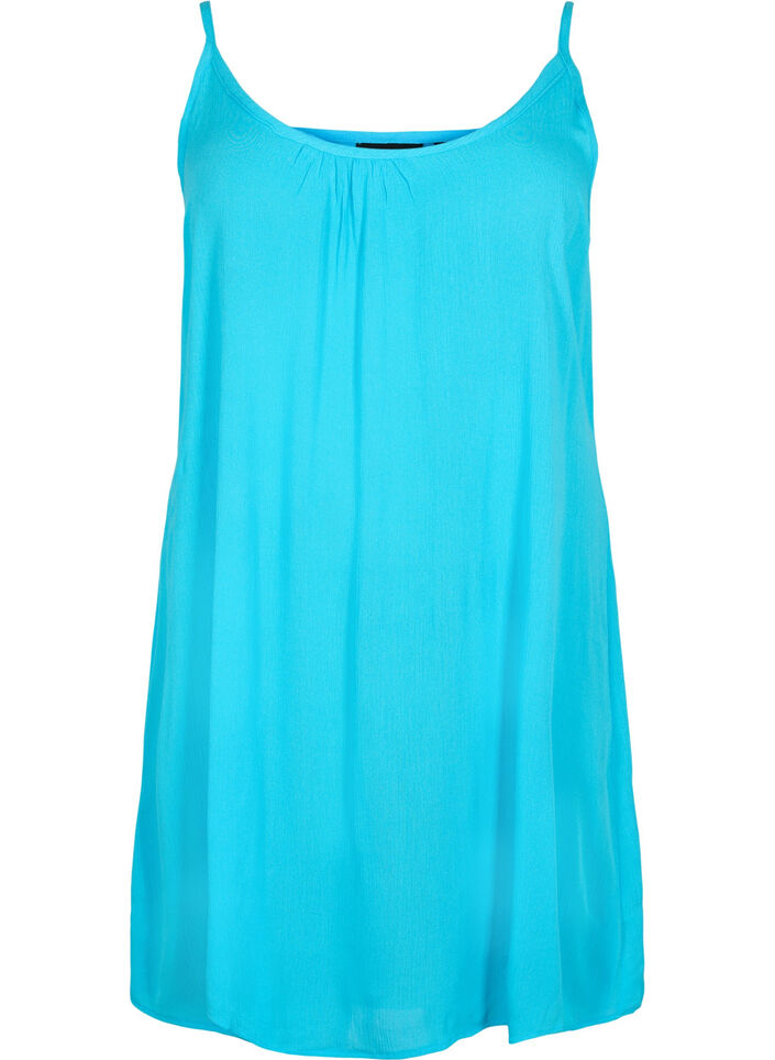 Solid colour strap dress in viscose Blue Sz. 4260 Zizzifashion