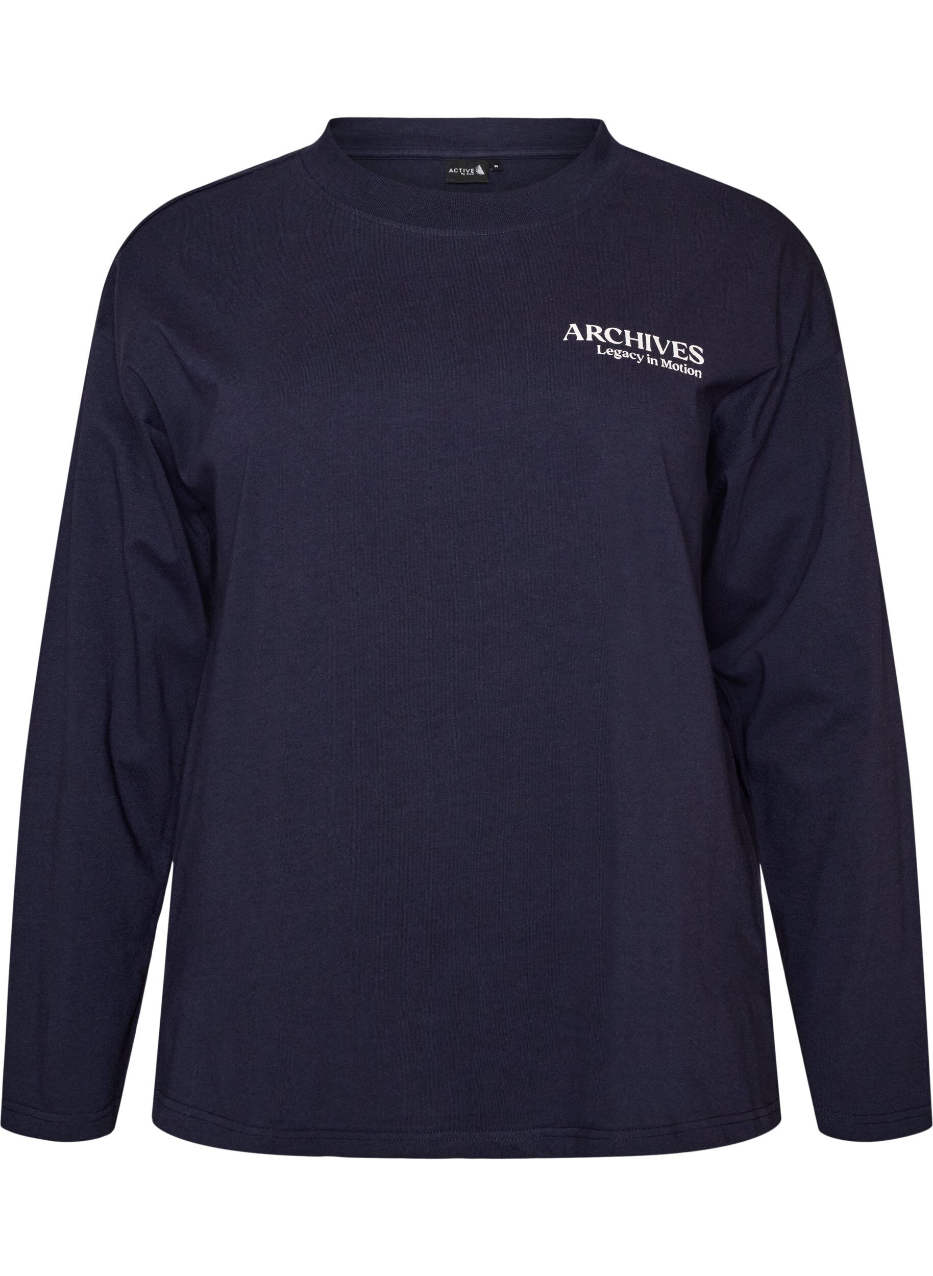 ZizzifashionLong-sleeved jersey blouse with text print, Blue, Packshot image number 0
