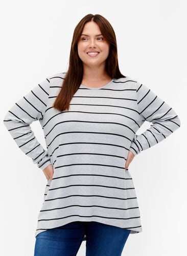 Patterned blouse with long sleeves, LGM Stripe, Model image number 0