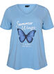 Cotton T-shirt with front print and V-neck, 0698, Packshot image number 0