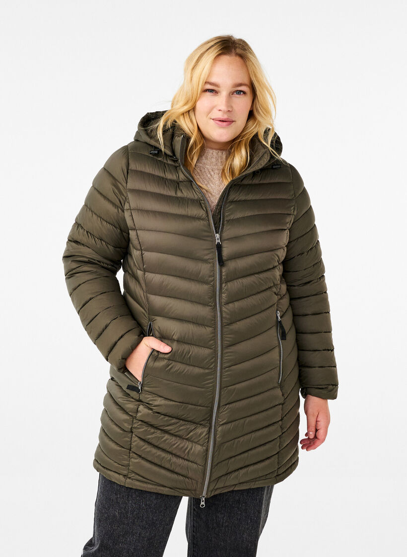 Lightweight jacket with pockets and detachable hood, Green, Model image number 0