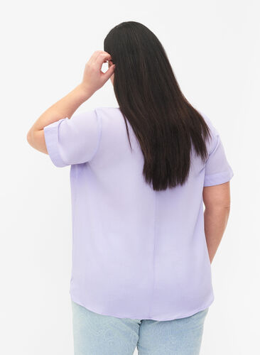 Short-sleeved blouse with v-neckline, Lavender, Model image number 1