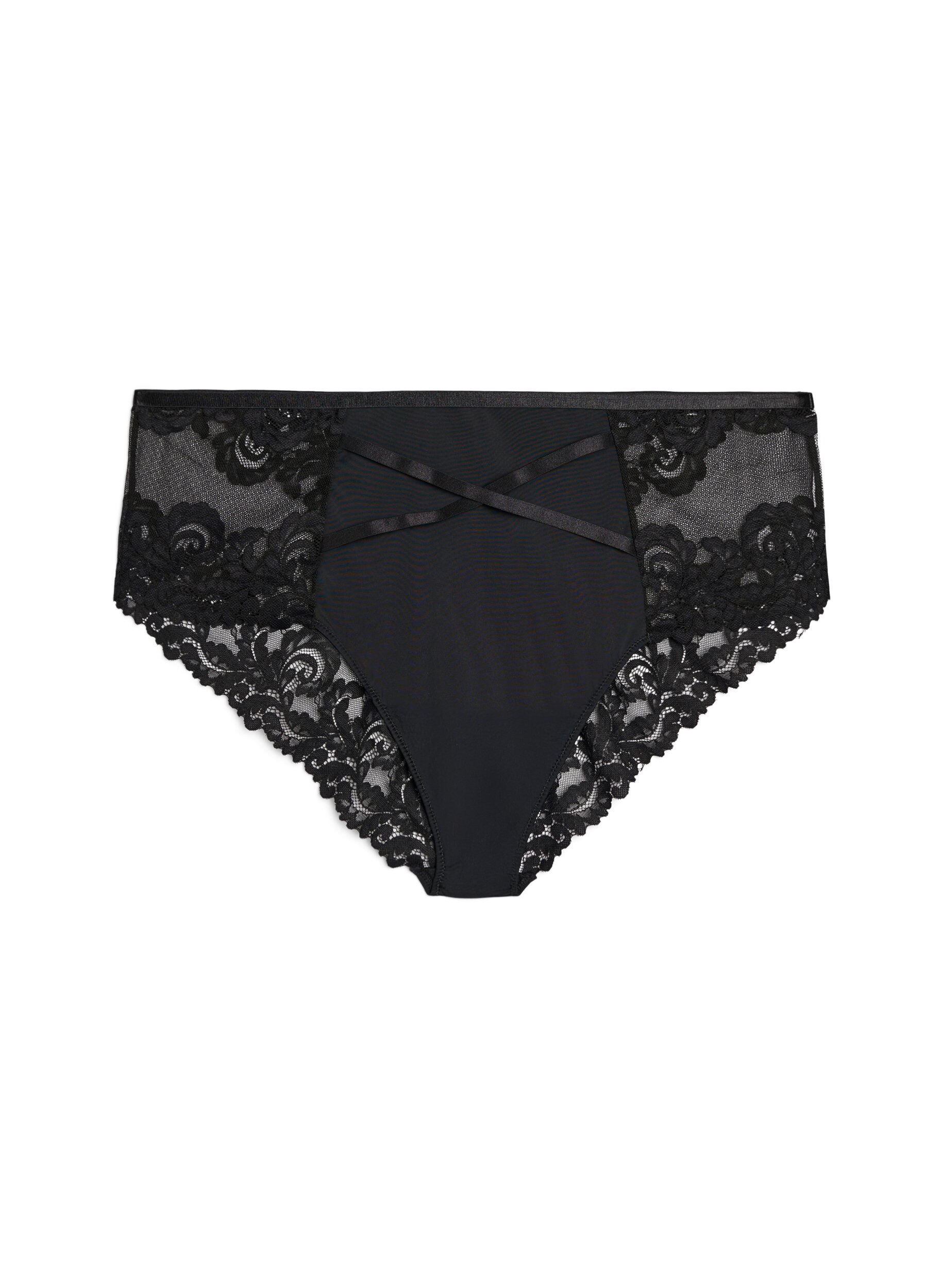 ZizzifashionHipster lace briefs with crossover detail, Black, Packshot image number 0