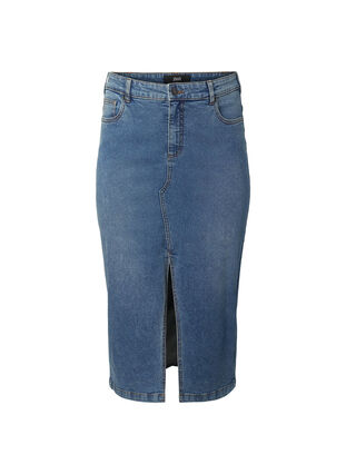 Denim skirt with front slit, Blue denim, Packshot image number 0