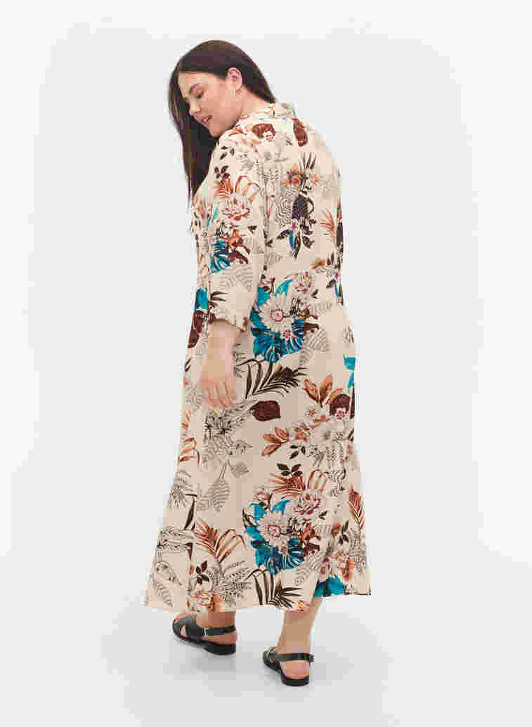 Floral print viscose shirt dress, Brown Flower AOP, Model image number 1