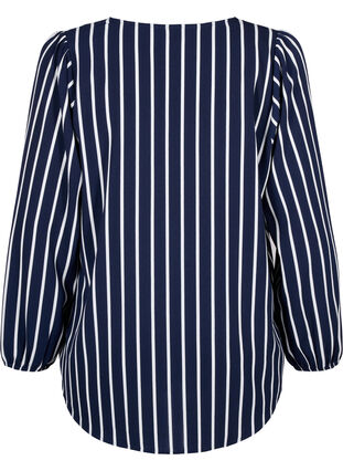 Shirt blouse with v-neck and print, Maritime Blue Stripe, Packshot image number 1