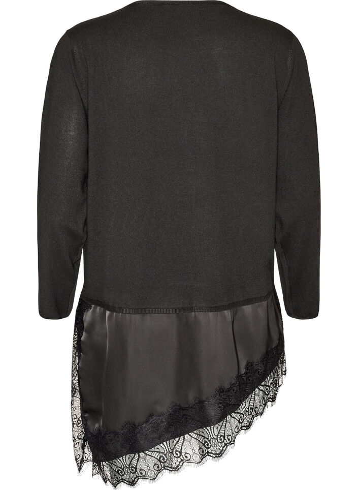 Knitted blouse with layered effect and lace trim, Black, Packshot image number 1