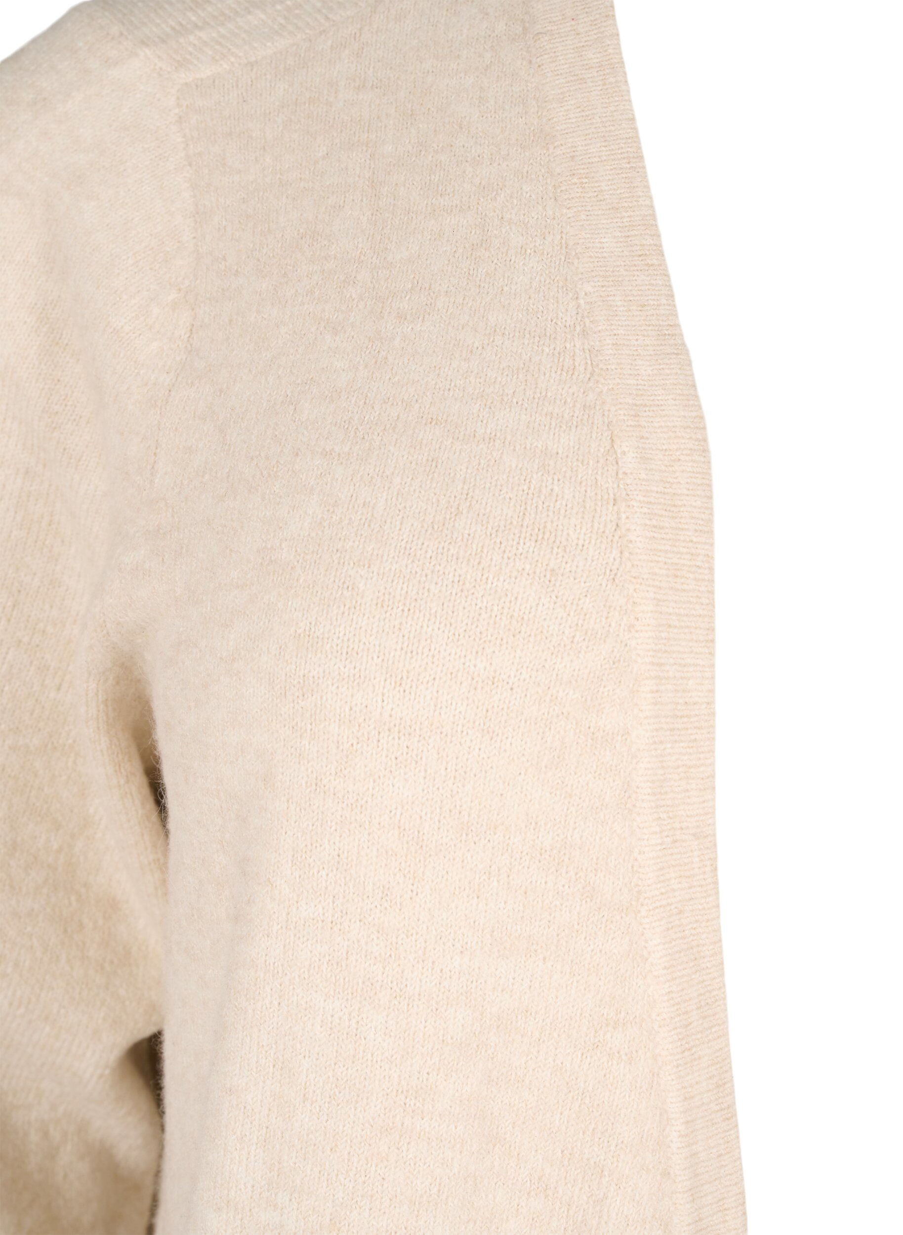 Zizzifashion Ribbed Knit Cardigan with Pockets, Beige, Packshot image number 2