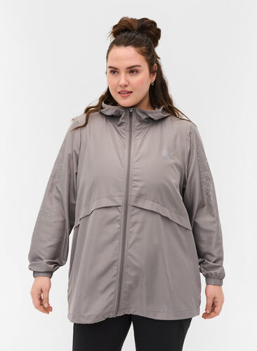 Sports jacket with hood and reflector, Grey Silver, Model image number 0