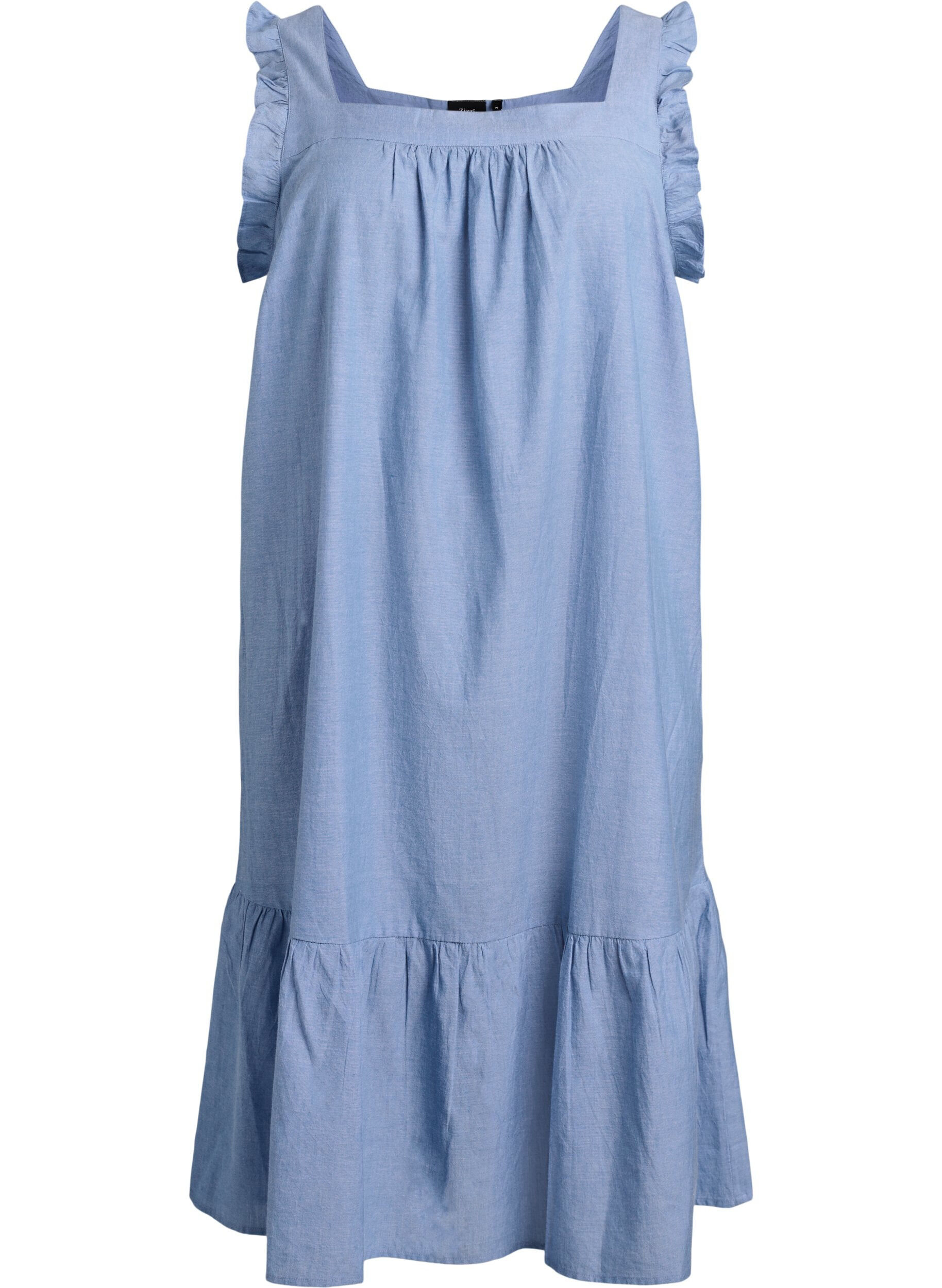 ZizzifashionMidi dress in cotton with ruffle details, Light Blue, Packshot image number 0