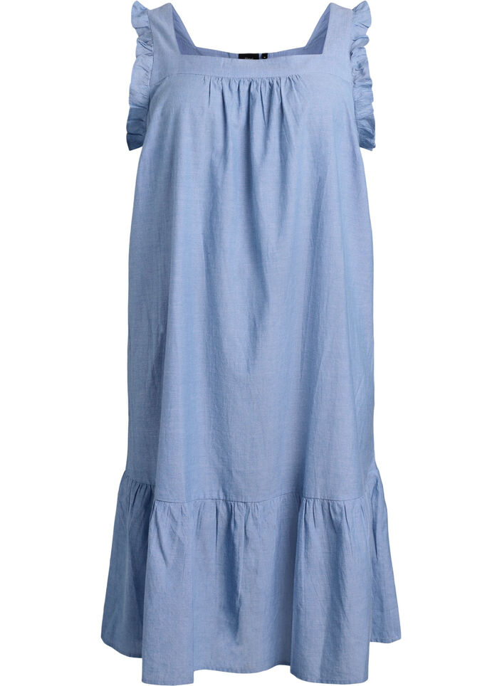 Midi dress in cotton with ruffle details, Light Blue, Packshot image number 0