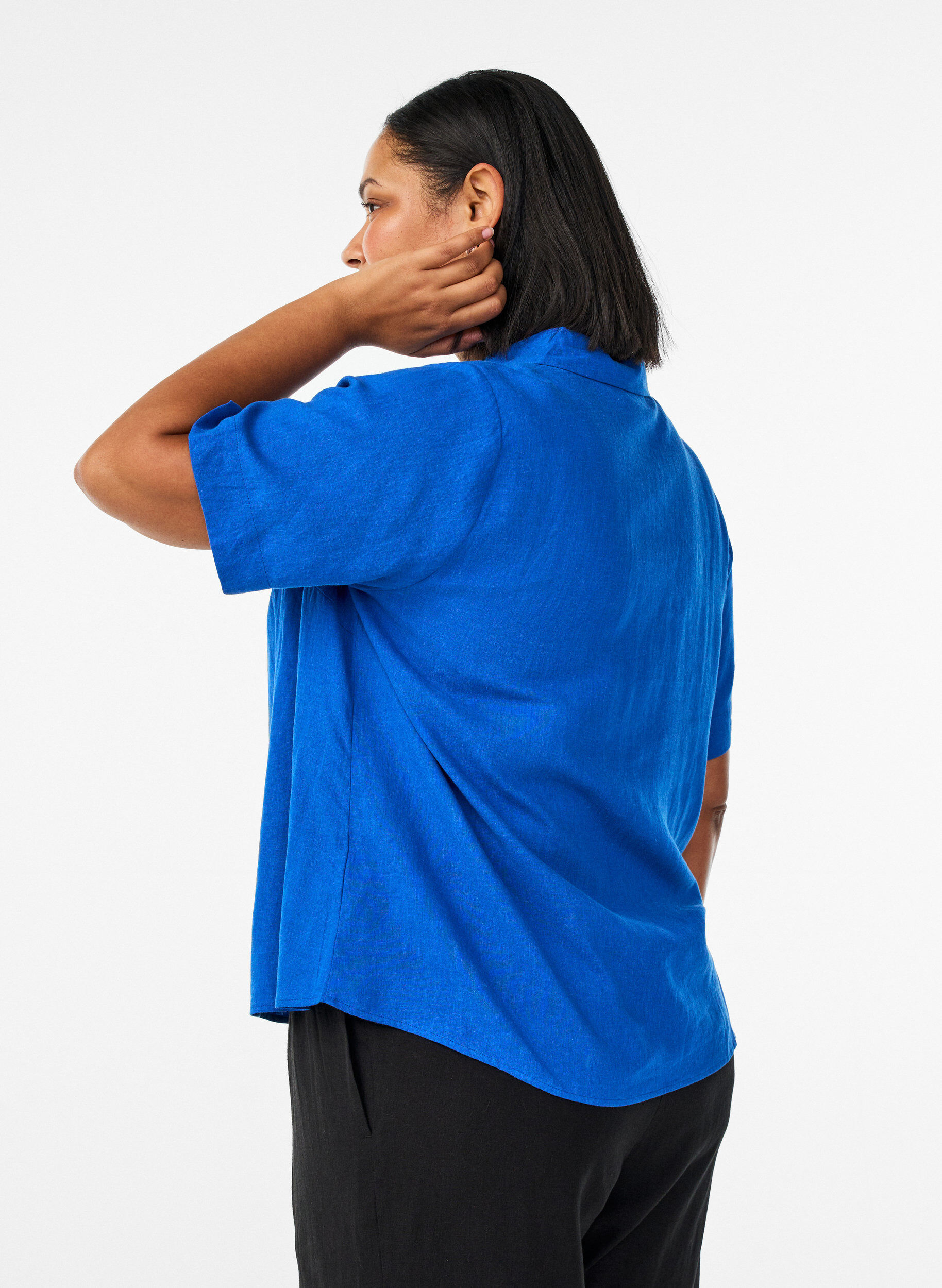 Zizzifashion Short-sleeved shirt in linen and viscose, Blue, Model image number 2