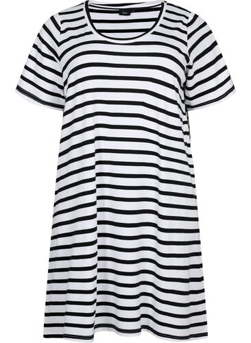 Striped jersey dress with short sleeves, Black Stripes, Packshot image number 0