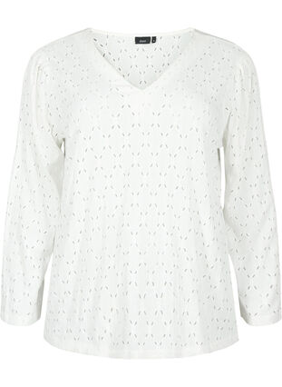 V-neck blouse with hole pattern, Off White, Packshot image number 0