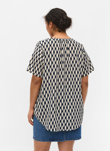 Printed blouse with short sleeves, Oval AOP, Model image number 1