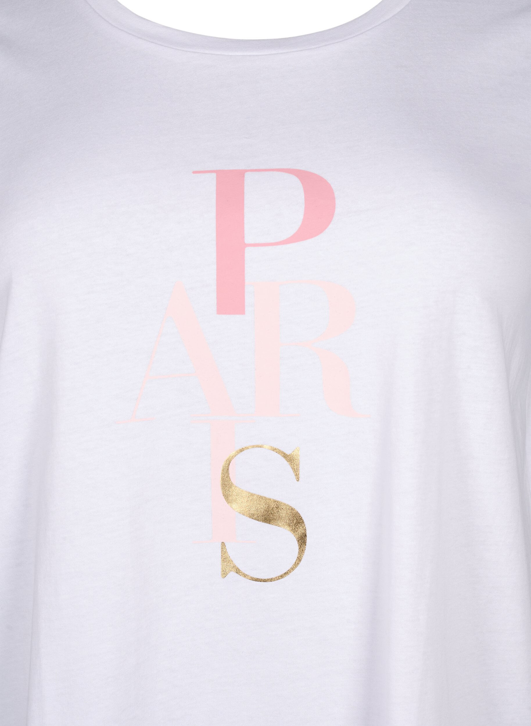 Zizzifashion Cotton T-shirt with text print, B. White w. Paris, Packshot image number 2