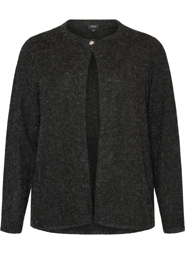 Knitted cardigan with a round neck and button fastening, Dark Grey, Packshot image number 0
