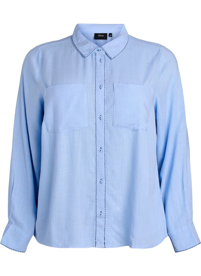 Shirt with contrast stitching and chest pockets, Light Blue, Packshot image number 0