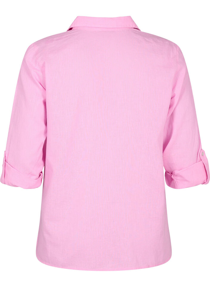 Shirt blouse with button closure in cotton-linen blend, Begonia Pink, Packshot image number 1