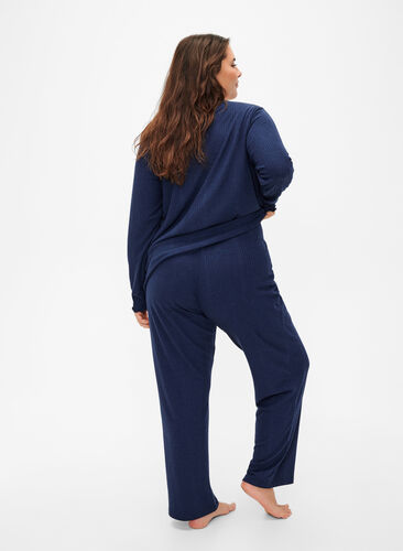 Comfortable pants with striped texture, Night Sky Mel., Model image number 1