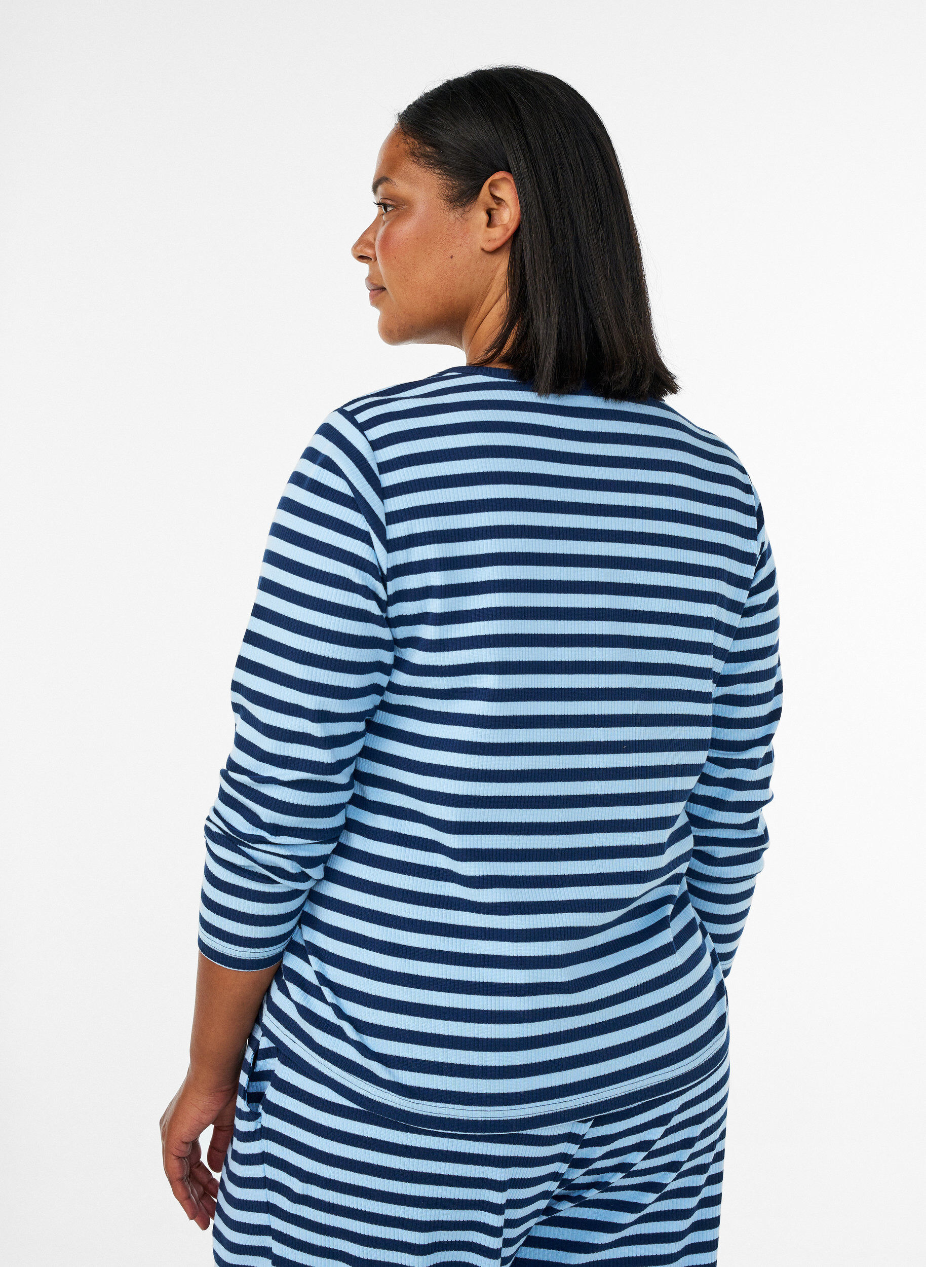 ZizzifashionLong-sleeved night top in ribbed jersey with stripes, Blue, Model image number 2