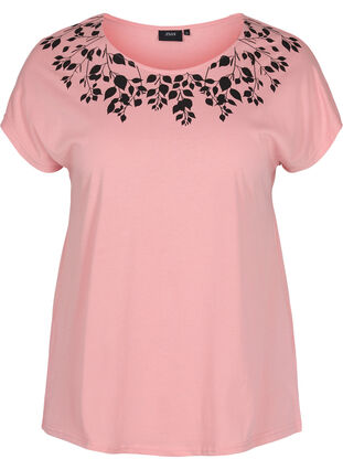 Cotton t-shirt with print details, Blush mel Leaf, Packshot image number 0