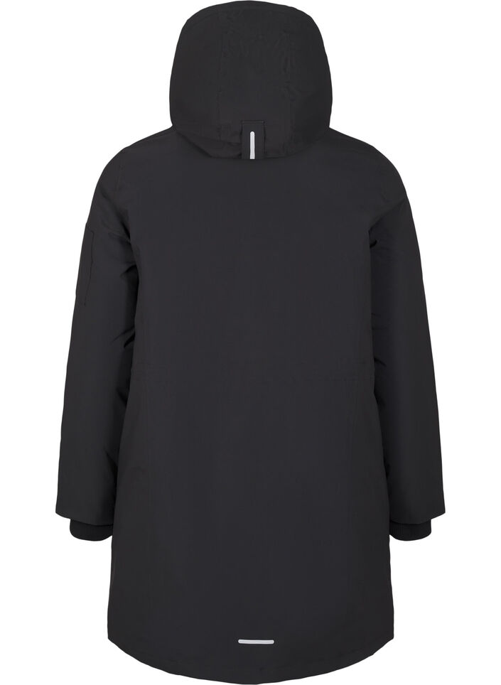 Practical winter jacket with hood and pockets, Black, Packshot image number 1