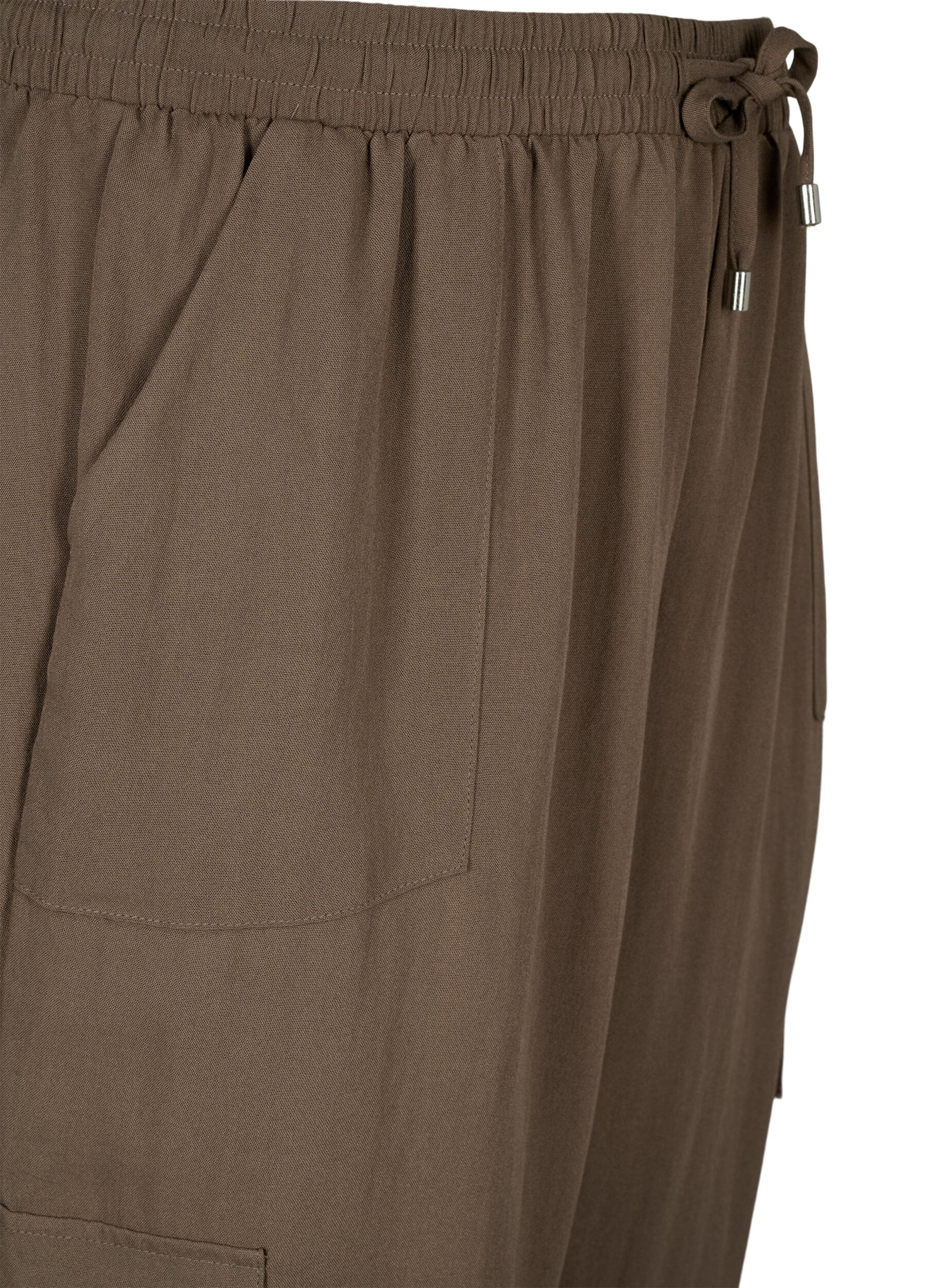 Zizzifashion Loose cargo trousers in viscose, Chocolate Chip, Packshot image number 2