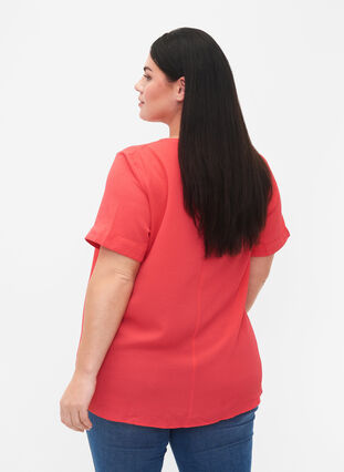 Short-sleeved v-neck blouse, Hibiscus, Model image number 1
