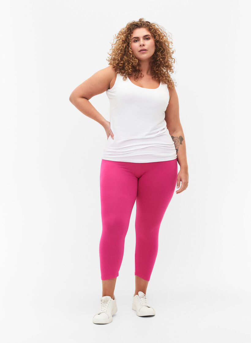 Basic 3/4-length viscose leggings, Pink, Model image number 1