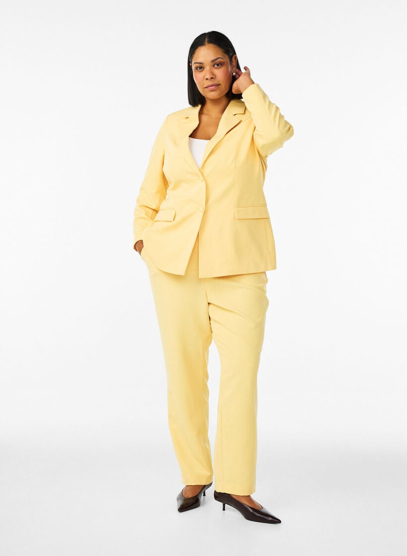 Trousers with pockets and straight legs, Yellow, Model image number 0