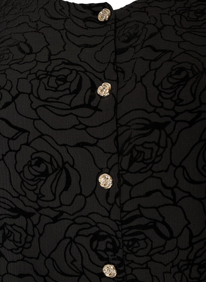 Blouse with floral pattern and balloon sleeves, Black, Packshot image number 2