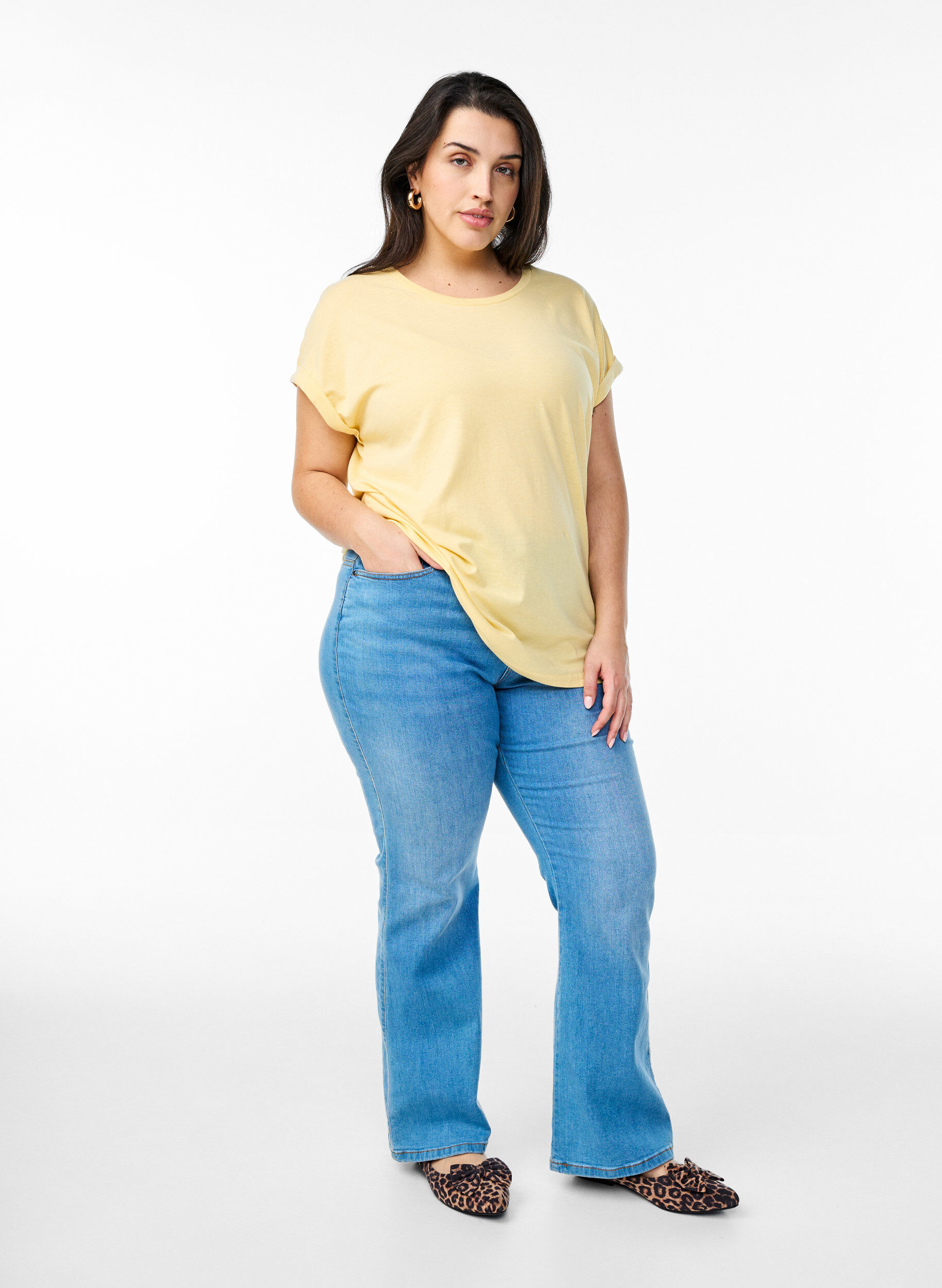 ZizzifashionShort sleeve cotton blend T-shirt, Yellow, Model image number 1