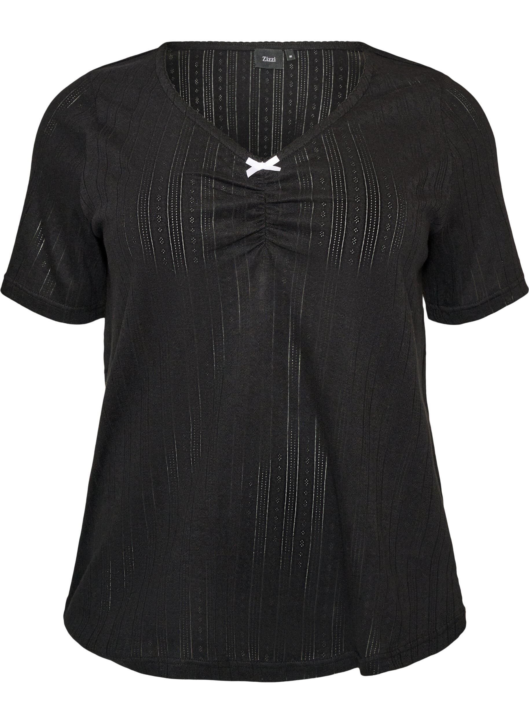 ZizzifashionNight top in organic cotton with eyelet embroidery, Black, Packshot image number 0